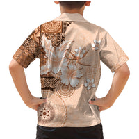 Hawaii Tapa Pattern With Brown Hibiscus Family Matching Mermaid Dress and Hawaiian Shirt