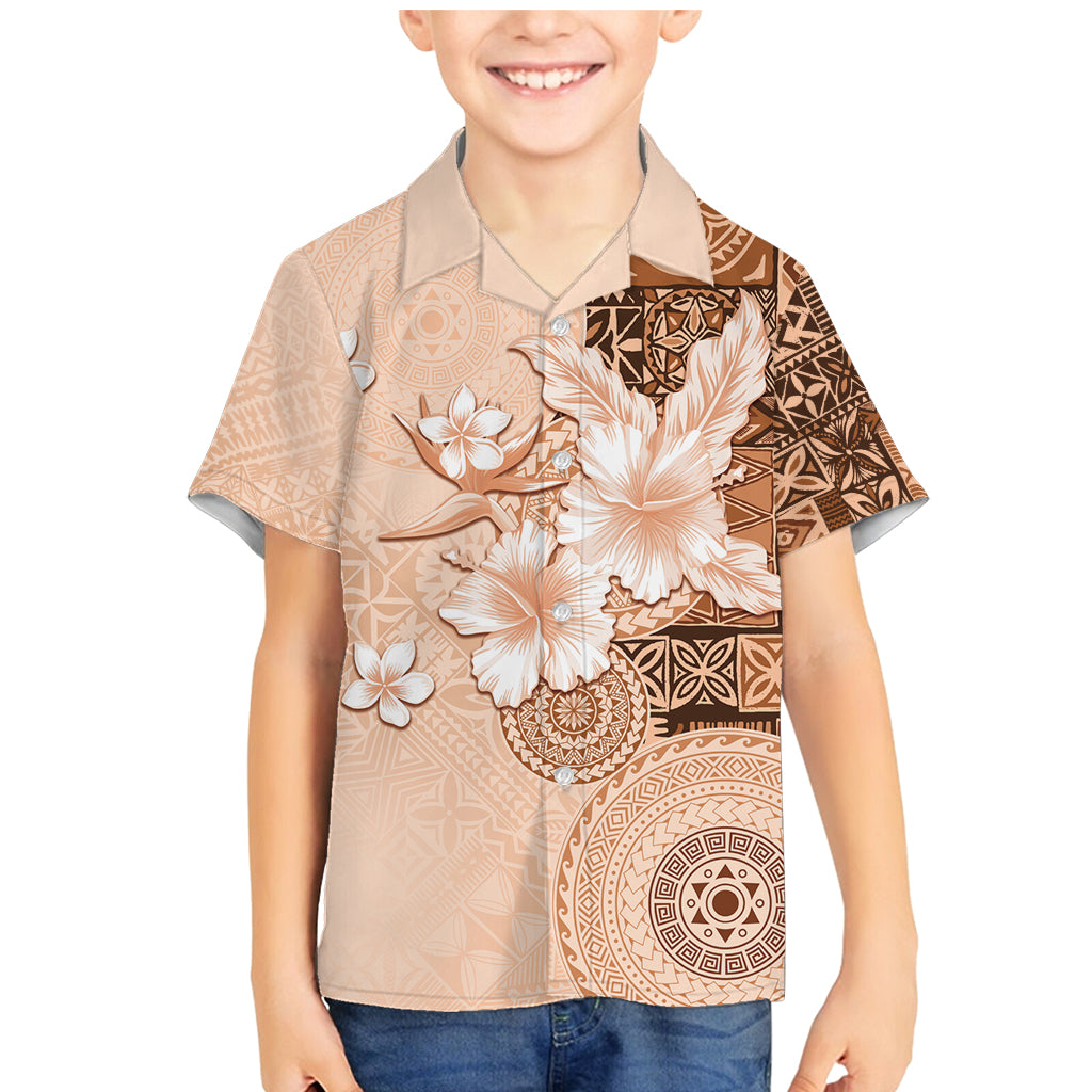 Hawaii Tapa Pattern With Brown Hibiscus Family Matching Mermaid Dress and Hawaiian Shirt