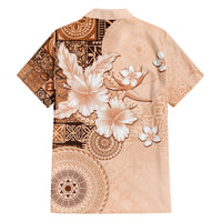 Hawaii Tapa Pattern With Brown Hibiscus Family Matching Off The Shoulder Long Sleeve Dress and Hawaiian Shirt LT05 - Polynesian Pride