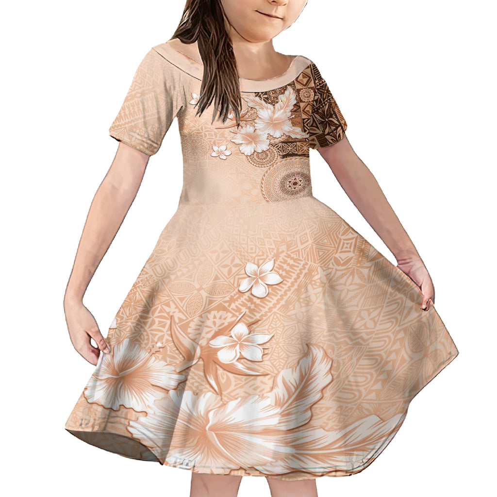 Hawaii Tapa Pattern With Brown Hibiscus Family Matching Summer Maxi Dress and Hawaiian Shirt LT05 Daughter's Dress Brown - Polynesian Pride
