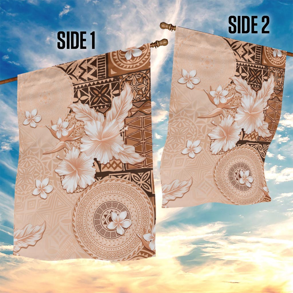 Hawaii Tapa Pattern With Brown Hibiscus Garden Flag