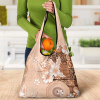 Hawaii Tapa Pattern With Brown Hibiscus Grocery Bag