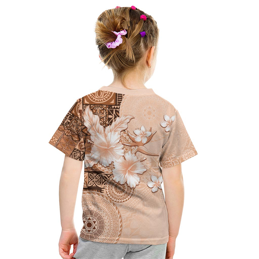 Hawaii Tapa Pattern With Brown Hibiscus Kid T Shirt