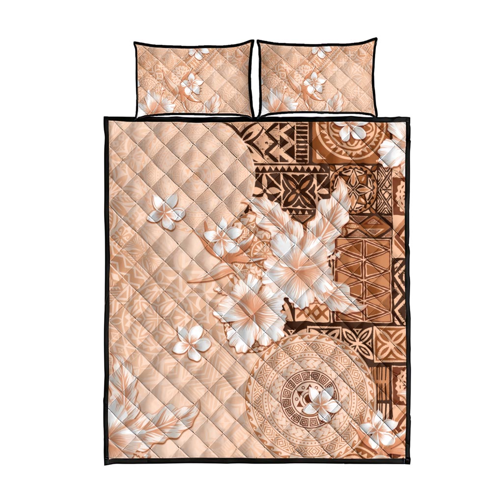 Hawaii Tapa Pattern With Brown Hibiscus Quilt Bed Set LT05 - Polynesian Pride