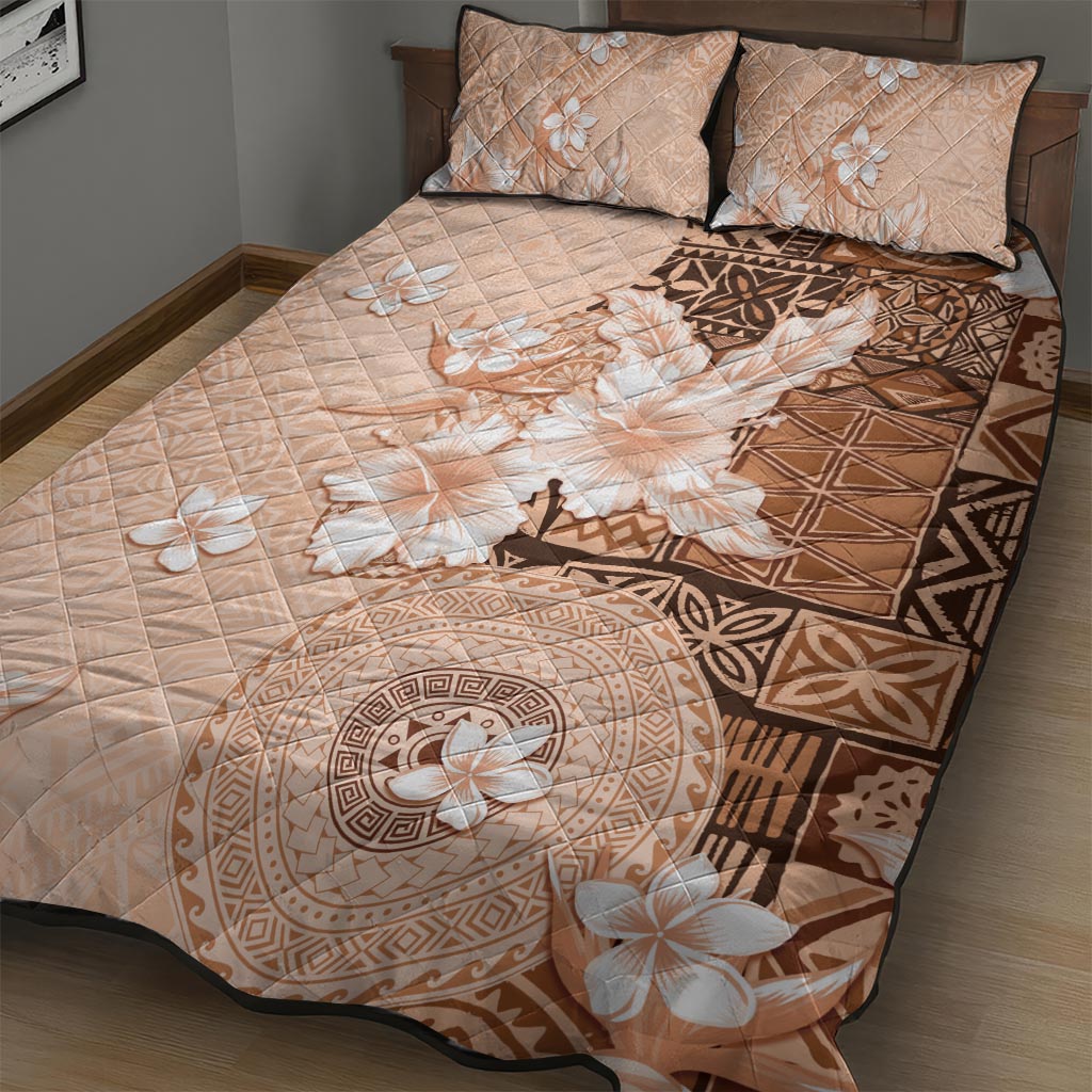 Hawaii Tapa Pattern With Brown Hibiscus Quilt Bed Set LT05 - Polynesian Pride