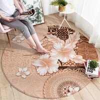 Hawaii Tapa Pattern With Brown Hibiscus Round Carpet LT05 - Polynesian Pride