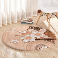 Hawaii Tapa Pattern With Brown Hibiscus Round Carpet LT05 - Polynesian Pride