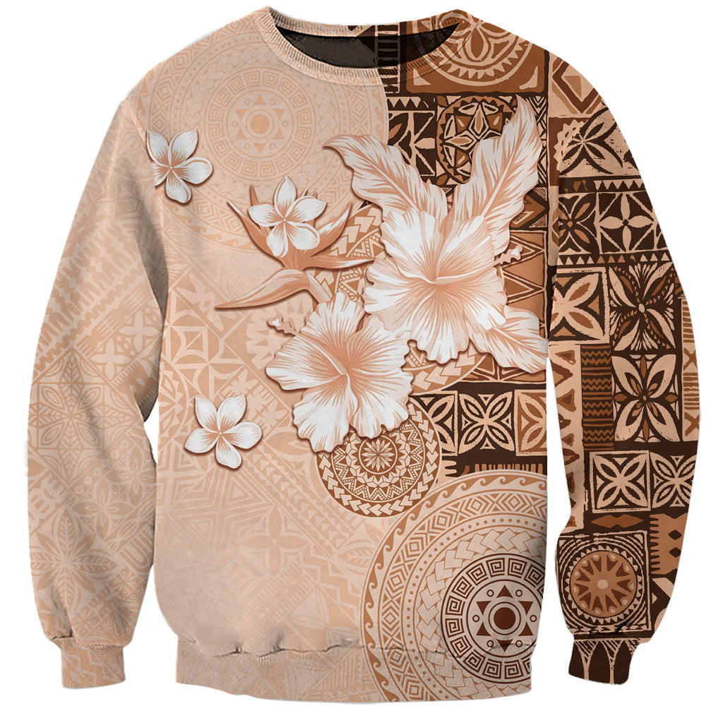 Hawaii Tapa Pattern With Brown Hibiscus Sweatshirt