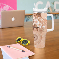 Hawaii Tapa Pattern With Brown Hibiscus Tumbler With Handle