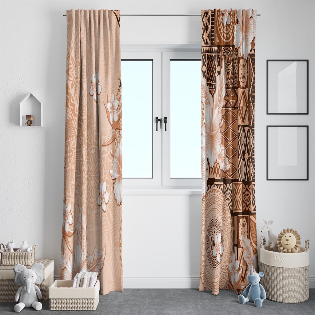 Hawaii Tapa Pattern With Brown Hibiscus Window Curtain