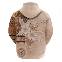 Hawaii Tapa Pattern With Brown Hibiscus Zip Hoodie
