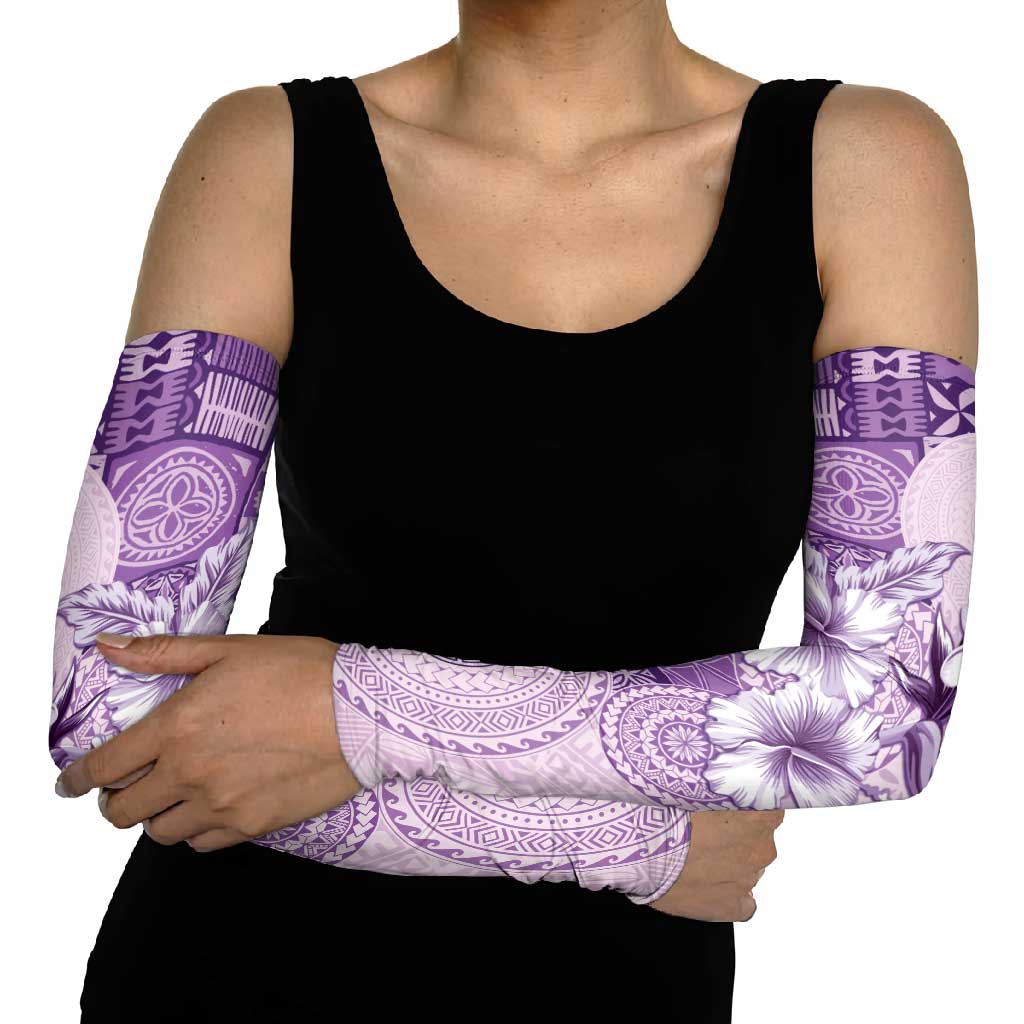 Hawaii Tapa Pattern With Violet Hibiscus Arm Sleeves LT05 - Polynesian Pride