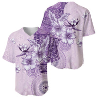 Hawaii Tapa Pattern With Violet Hibiscus Baseball Jersey