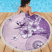 Hawaii Tapa Pattern With Violet Hibiscus Beach Blanket