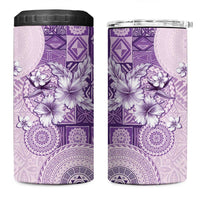 Hawaii Tapa Pattern With Violet Hibiscus 4 in 1 Can Cooler Tumbler