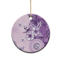 Hawaii Tapa Pattern With Violet Hibiscus Ceramic Ornament