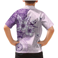 Hawaii Tapa Pattern With Violet Hibiscus Family Matching Mermaid Dress and Hawaiian Shirt