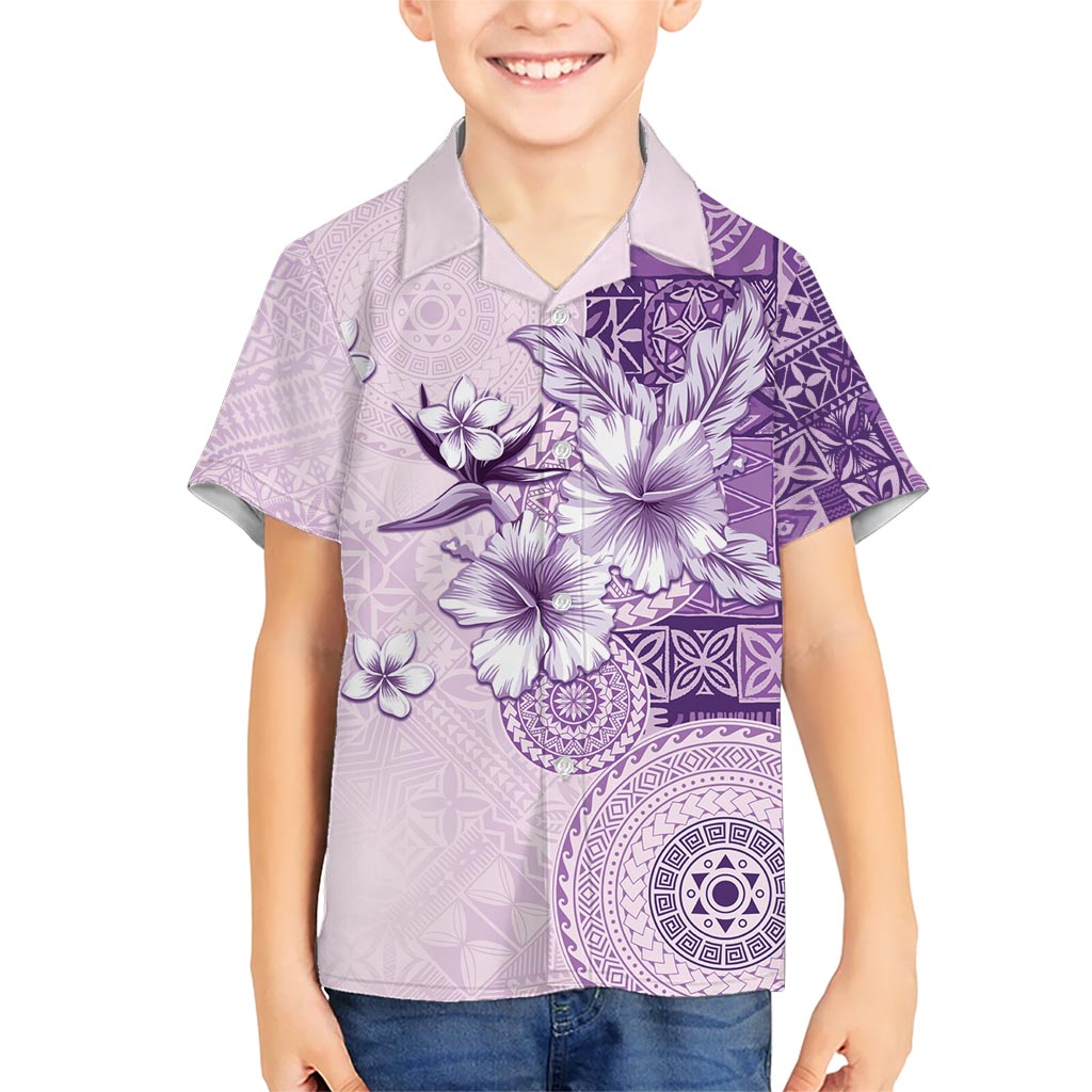 Hawaii Tapa Pattern With Violet Hibiscus Hawaiian Shirt