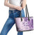 Hawaii Tapa Pattern With Violet Hibiscus Leather Tote Bag