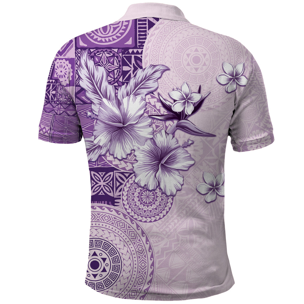 Hawaii Tapa Pattern With Violet Hibiscus Polo Shirt