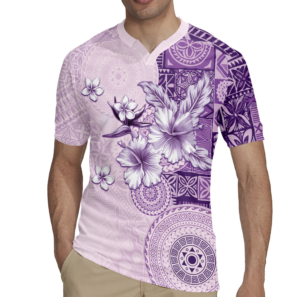 Hawaii Tapa Pattern With Violet Hibiscus Rugby Jersey