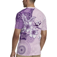 Hawaii Tapa Pattern With Violet Hibiscus Rugby Jersey