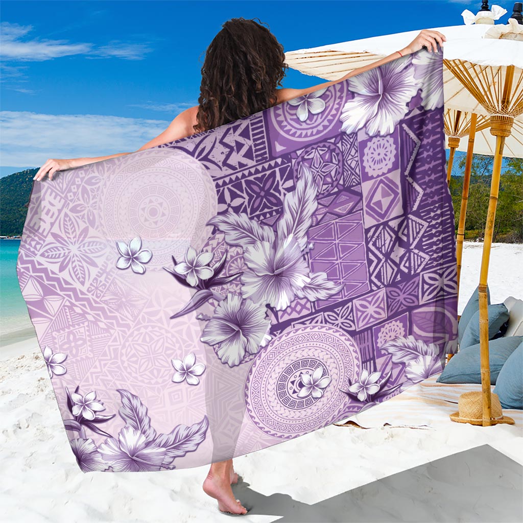 Hawaii Tapa Pattern With Violet Hibiscus Sarong LT05 One Size 44 x 66 inches Violet - Polynesian Pride