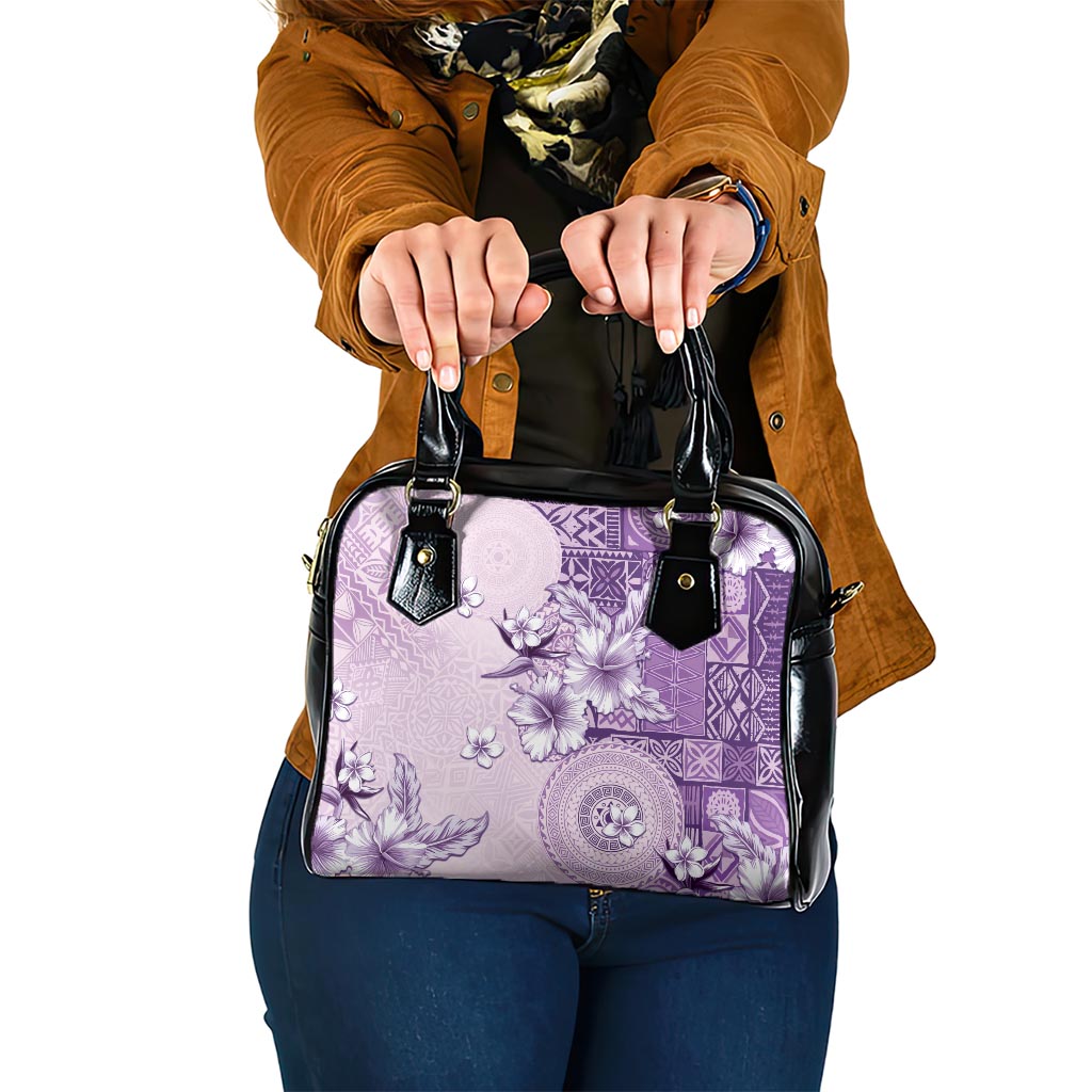 Hawaii Tapa Pattern With Violet Hibiscus Shoulder Handbag LT05 One Size Violet - Polynesian Pride