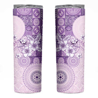 Hawaii Tapa Pattern With Violet Hibiscus Skinny Tumbler