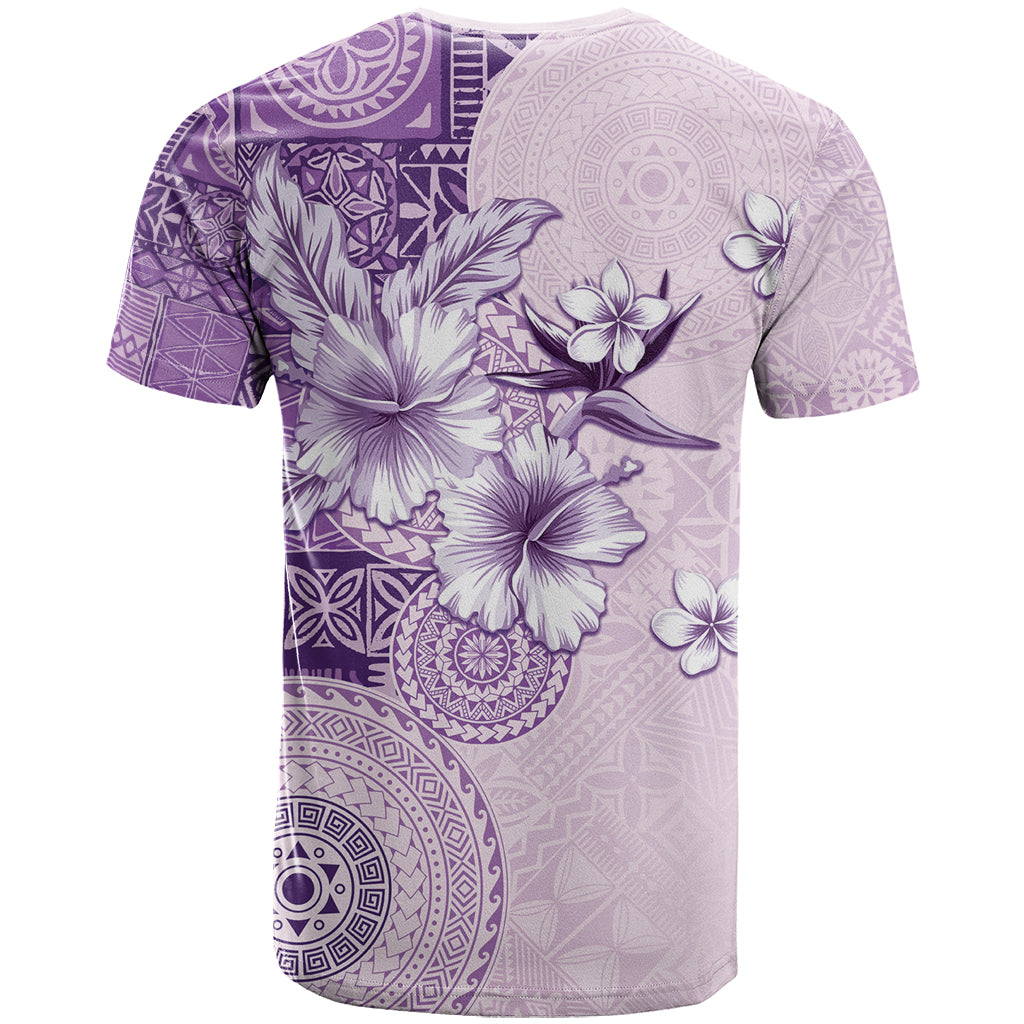 Hawaii Tapa Pattern With Violet Hibiscus T Shirt