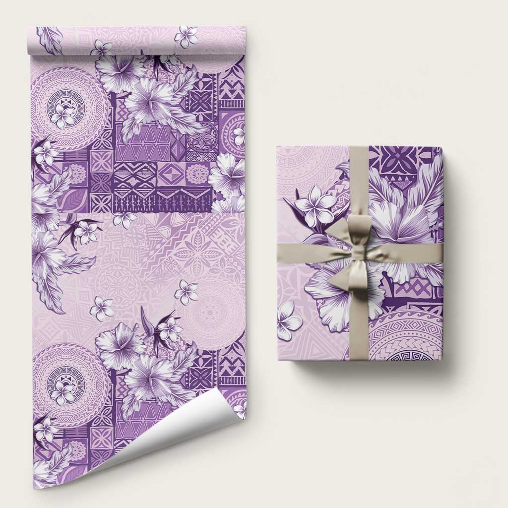 Hawaii Tapa Pattern With Violet Hibiscus Wrapping Paper - Polynesian Pride
