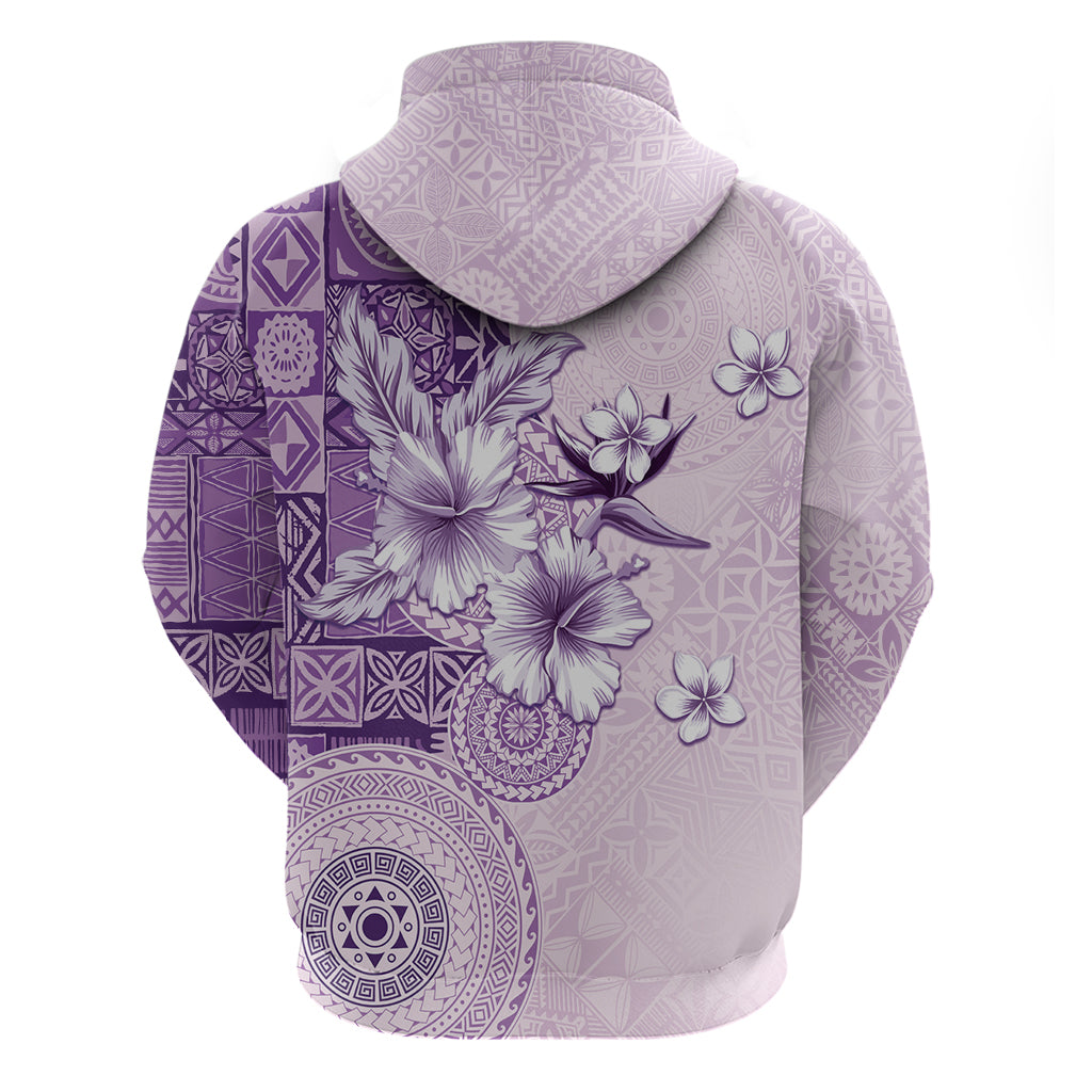 Hawaii Tapa Pattern With Violet Hibiscus Zip Hoodie