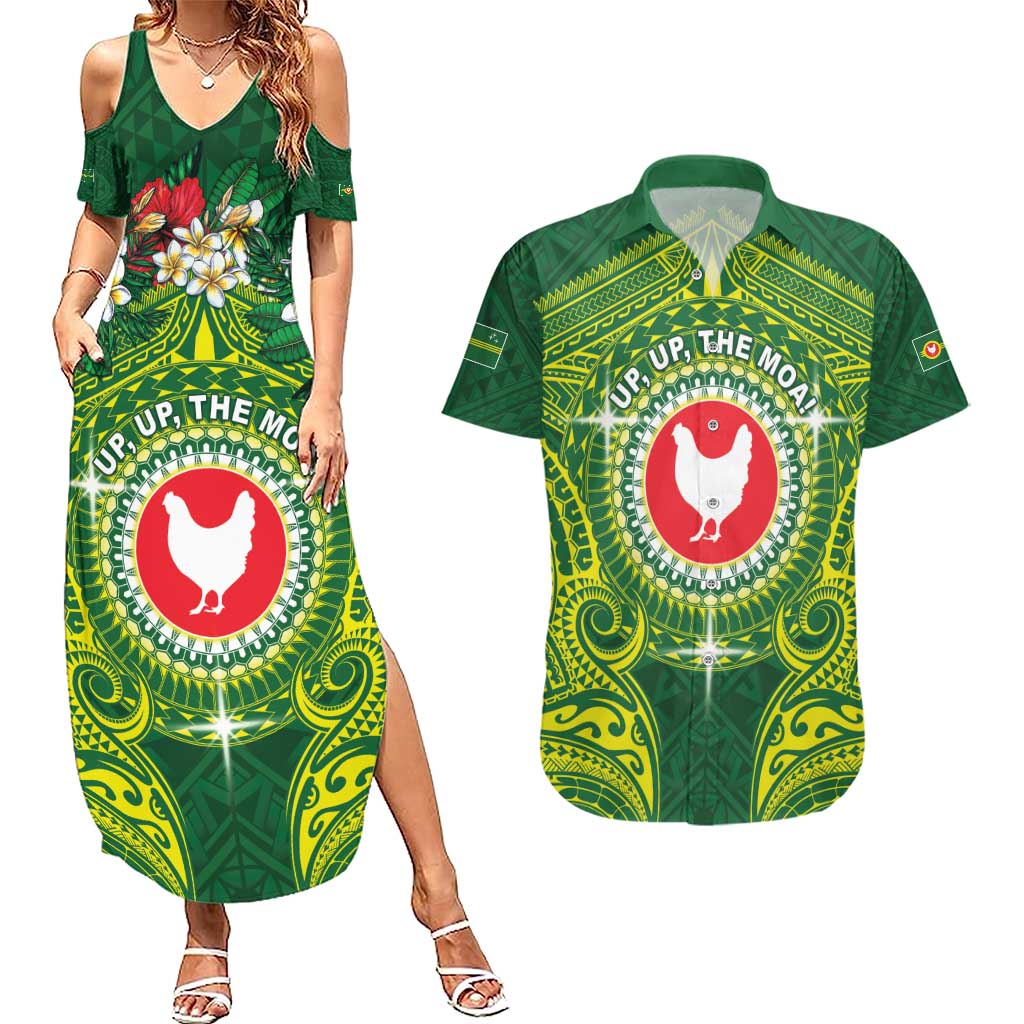 Personalized American Samoa Manua Cession Day Couples Matching Summer Maxi Dress and Hawaiian Shirt Up Up The Moa LT05 Green - Polynesian Pride