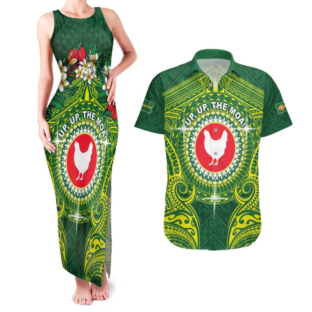 Personalized American Samoa Manua Cession Day Couples Matching Tank Maxi Dress and Hawaiian Shirt Up Up The Moa LT05 Green - Polynesian Pride