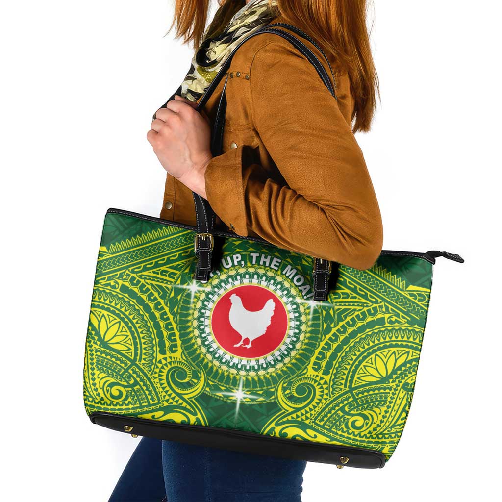 American Samoa Manua Cession Day Leather Tote Bag Up Up The Moa LT05 Green - Polynesian Pride