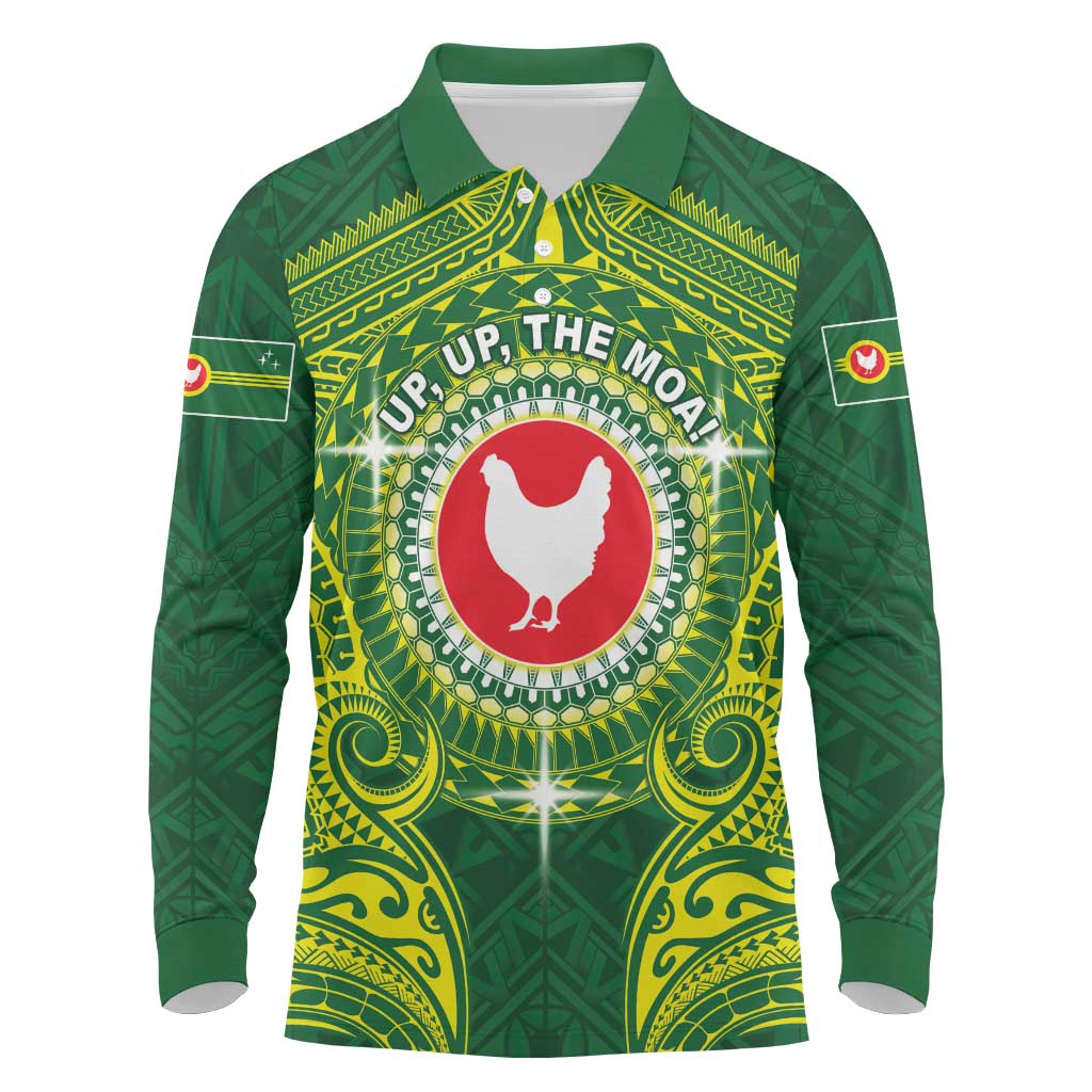 Personalized American Samoa Manua Cession Day Long Sleeve Polo Shirt Up Up The Moa LT05 Green - Polynesian Pride