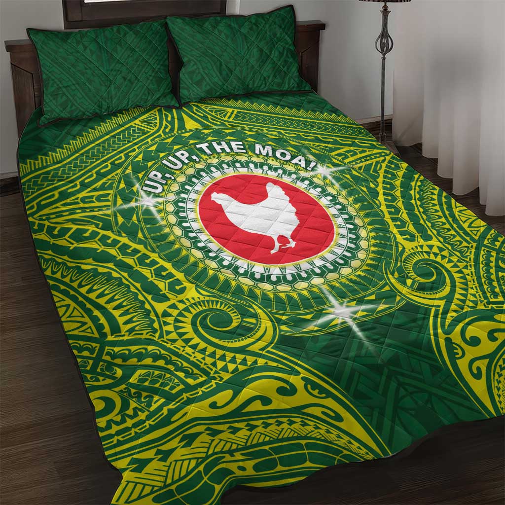 American Samoa Manua Cession Day Quilt Bed Set Up Up The Moa LT05 Green - Polynesian Pride