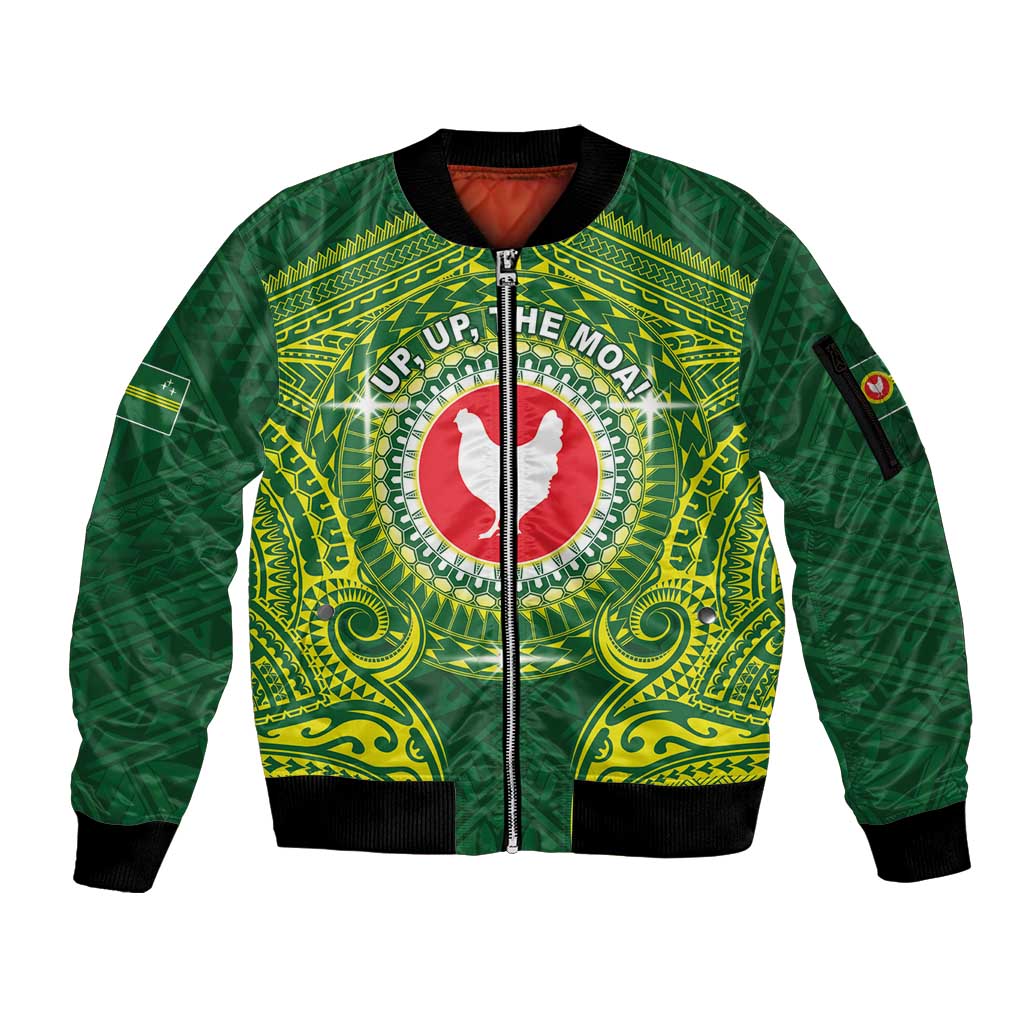 Personalized American Samoa Manua Cession Day Sleeve Zip Bomber Jacket Up Up The Moa LT05 Unisex Green - Polynesian Pride