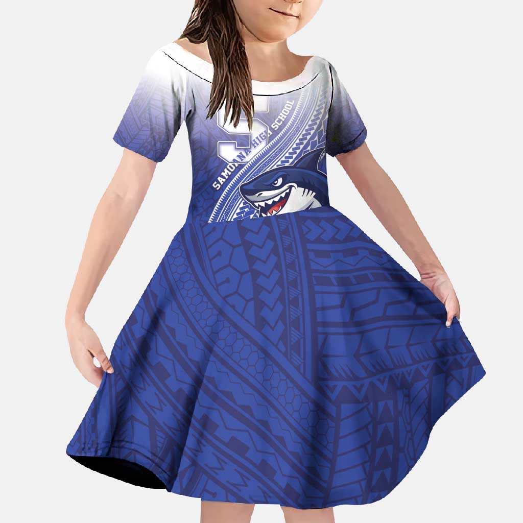 Personalized Samoana High School Family Matching Long Sleeve Bodycon Dress and Hawaiian Shirt Polynesian Tribal Shark