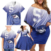 Personalized Samoana High School Family Matching Off Shoulder Short Dress and Hawaiian Shirt Polynesian Tribal Shark