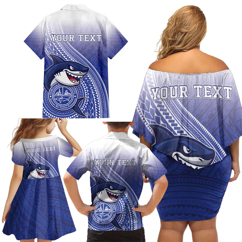Personalized Samoana High School Family Matching Off Shoulder Short Dress and Hawaiian Shirt Polynesian Tribal Shark