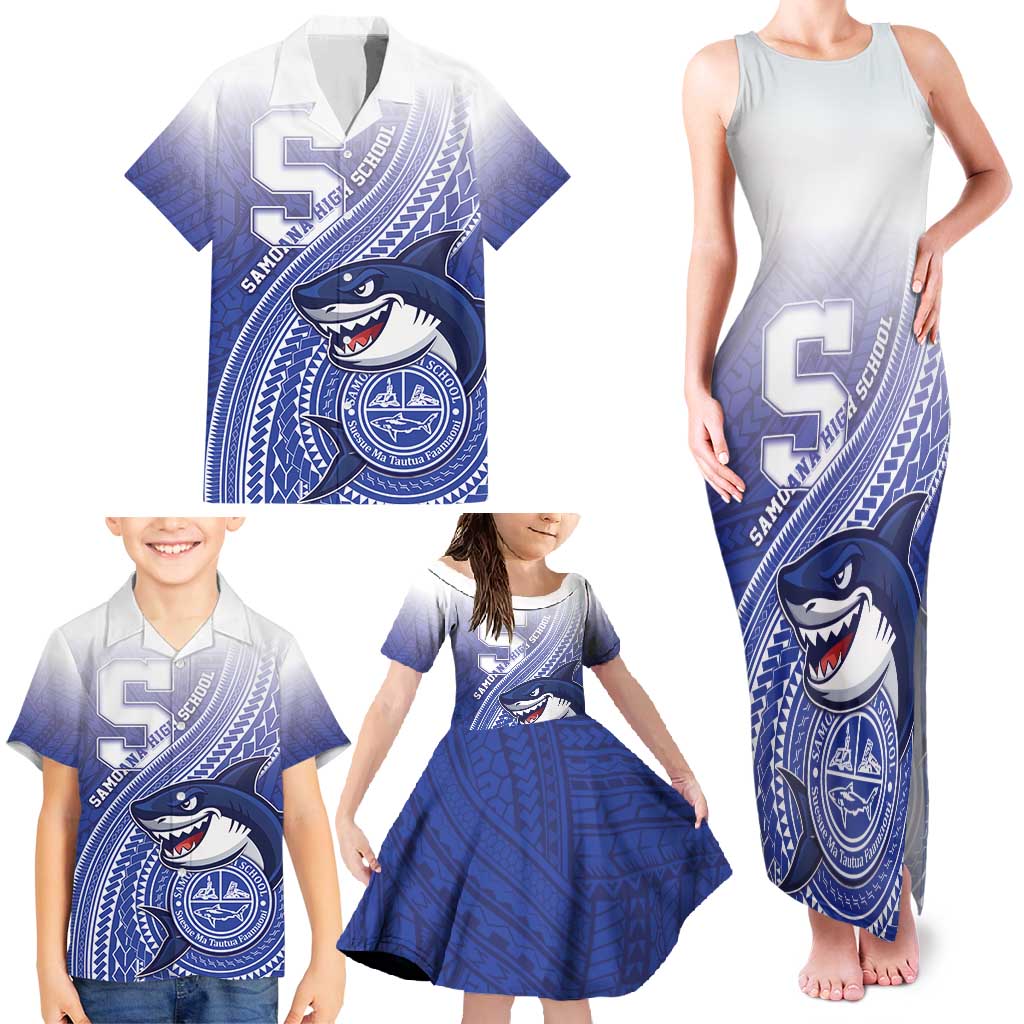 Personalized Samoana High School Family Matching Tank Maxi Dress and Hawaiian Shirt Polynesian Tribal Shark