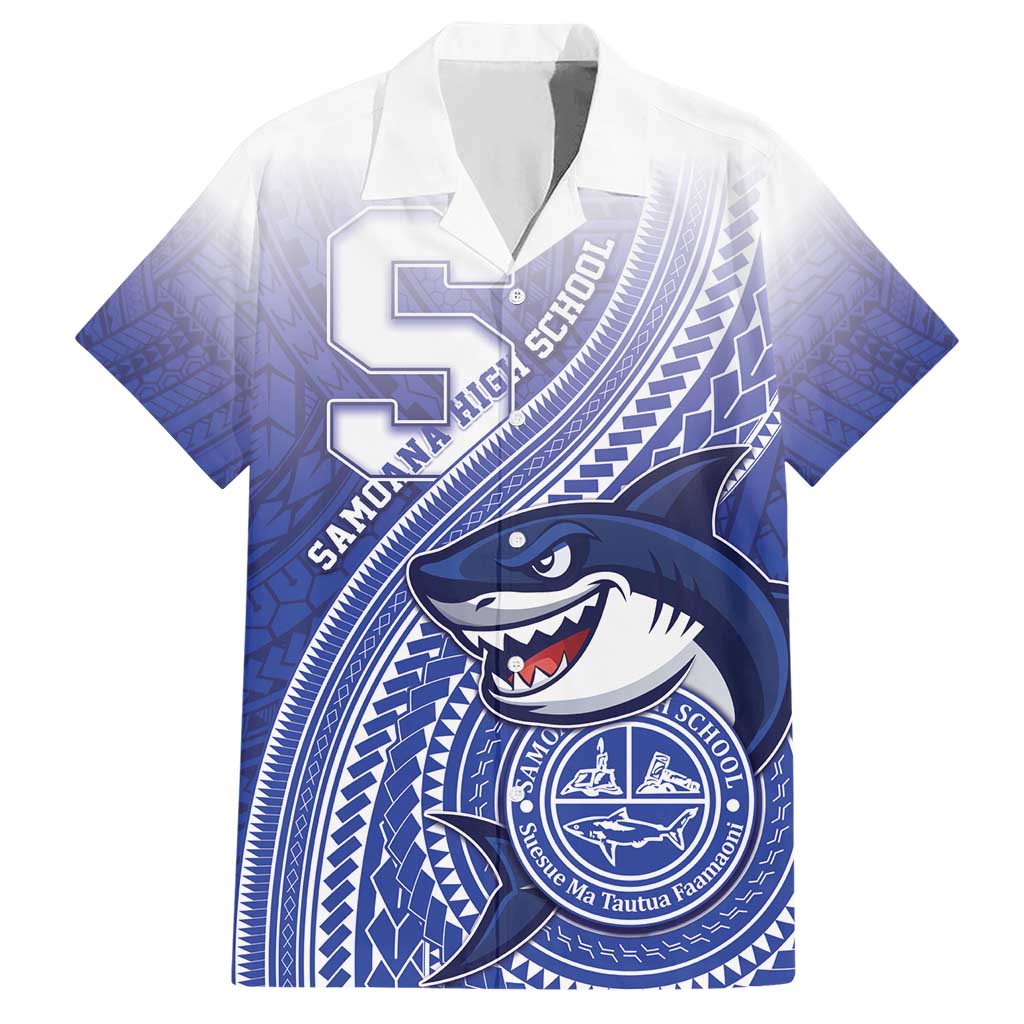 Personalized Samoana High School Hawaiian Shirt Polynesian Tribal Shark LT05 Blue - Polynesian Pride