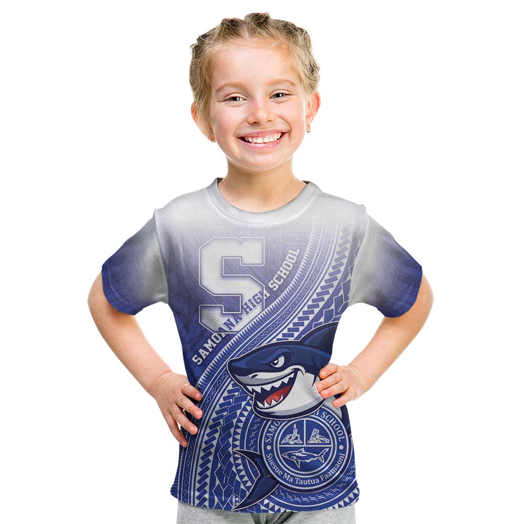 Personalized Samoana High School Kid T Shirt Polynesian Tribal Shark LT05 Blue - Polynesian Pride