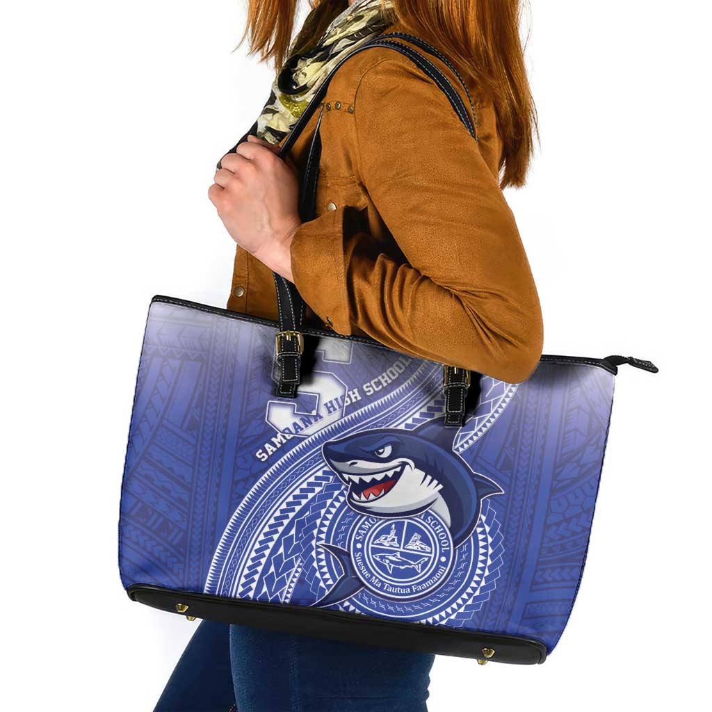 Samoana High School Leather Tote Bag Polynesian Tribal Shark LT05 Blue - Polynesian Pride