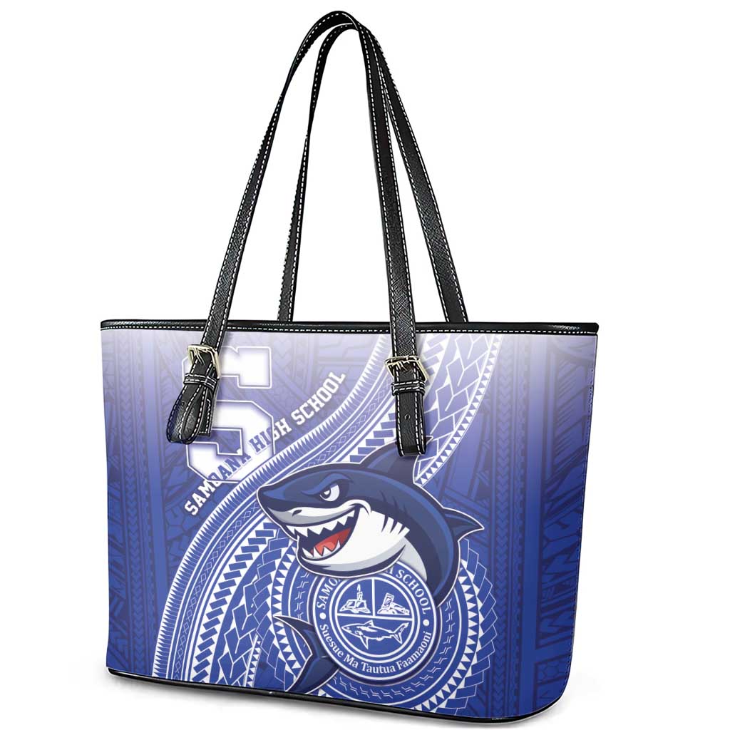 Samoana High School Leather Tote Bag Polynesian Tribal Shark