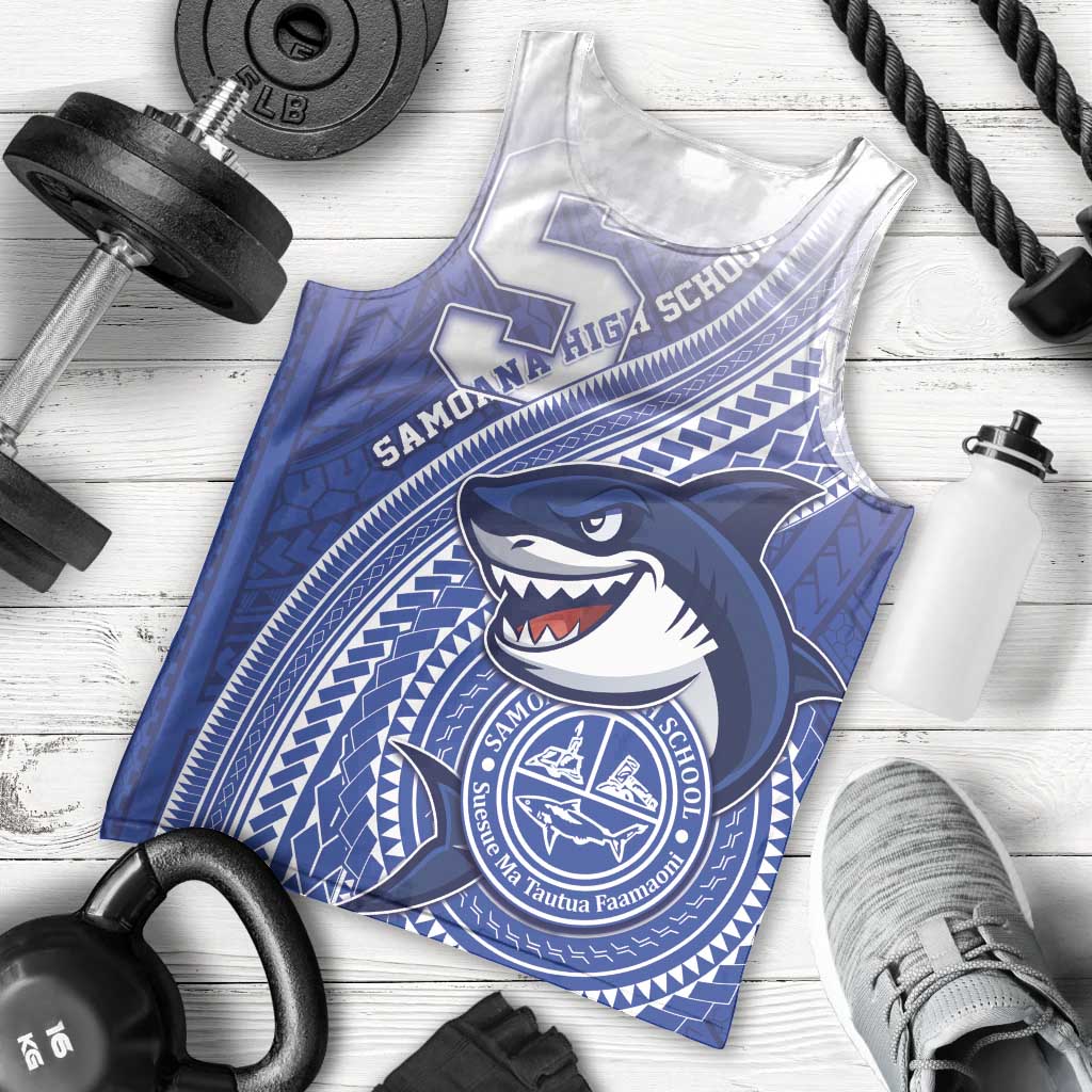 Personalized Samoana High School Men Tank Top Polynesian Tribal Shark