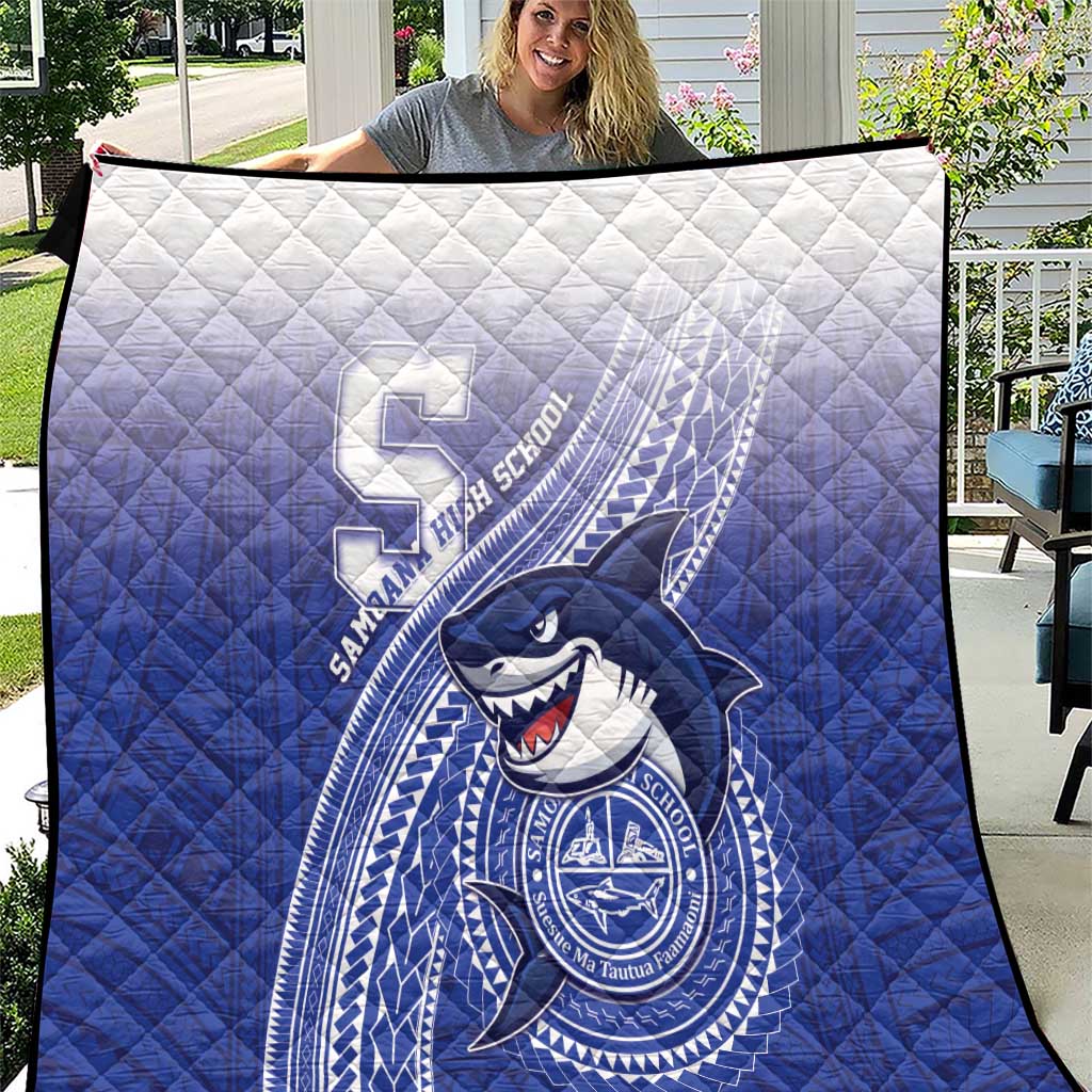 Samoana High School Quilt Polynesian Tribal Shark LT05 Blue - Polynesian Pride
