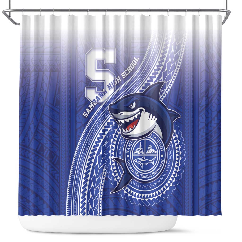 Samoana High School Shower Curtain Polynesian Tribal Shark LT05 Blue - Polynesian Pride