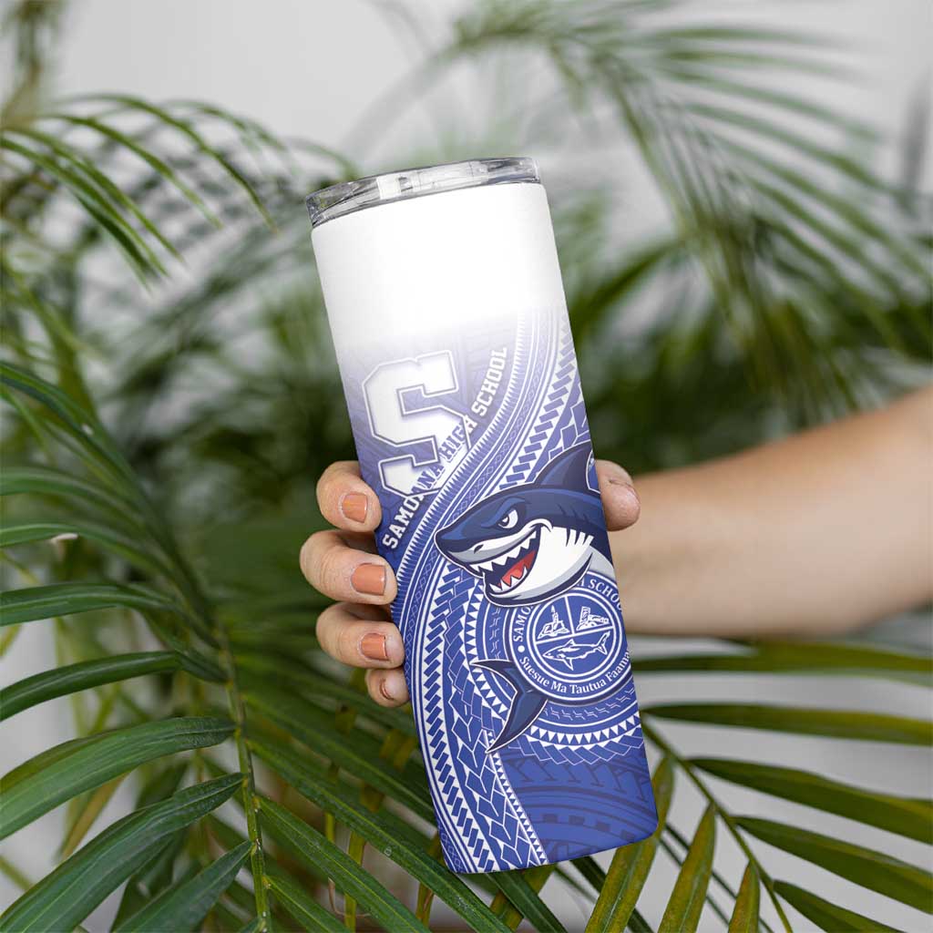 Personalized Samoana High School Skinny Tumbler Polynesian Tribal Shark LT05 - Polynesian Pride